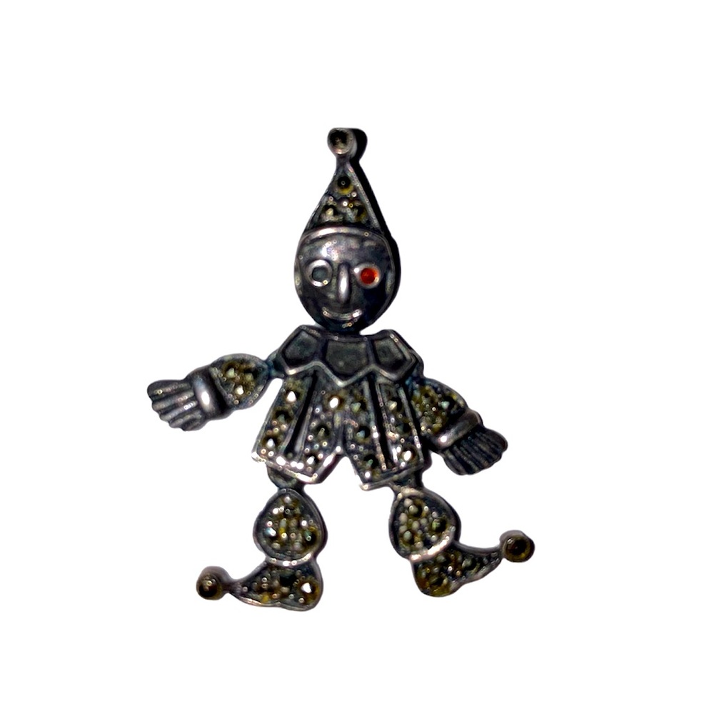 Vintage Marcasite Jointed Moving Clown Pendant
